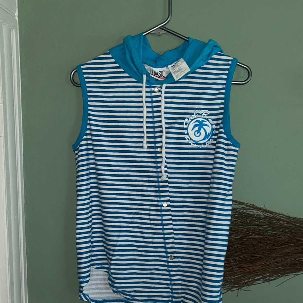 Blue Striped Sleeveless Hoodie for Kids